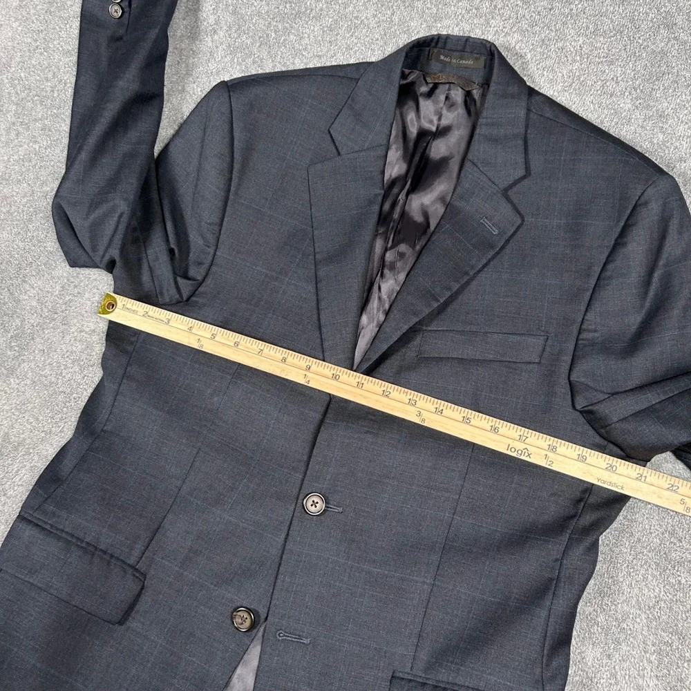 Lauren Ralph Lauren Blazer Windowpane Plaid  100% Wool Charcoal Gray Mens 42R
